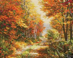 DIAMOND DOTZ - THOMAS KINKADE- A WALK DOWN AUTUMN LANE